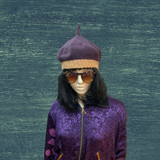 Purple and Beige Acorn Hat