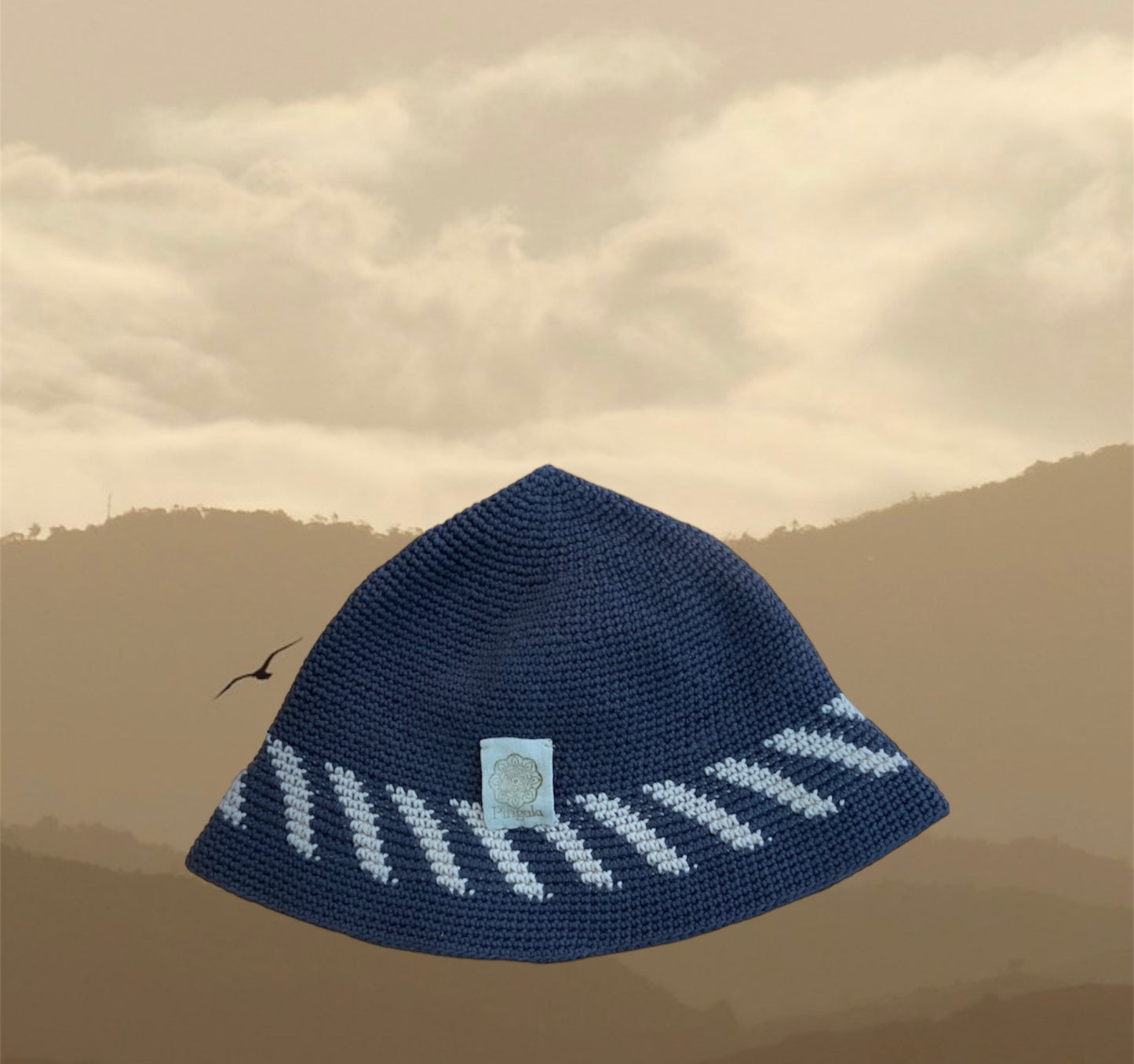 Dark Blue and Cream Cotton Bucket Hat