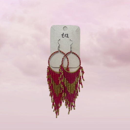 Pink And Gold Beaded Earrings