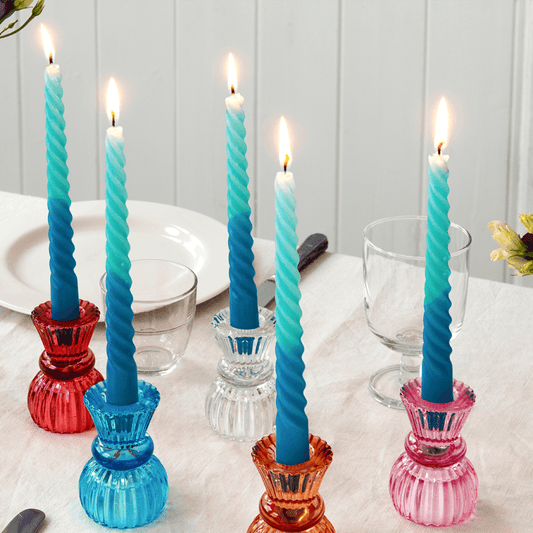 Blue Dip Dye Spiral Candles- Set of 4