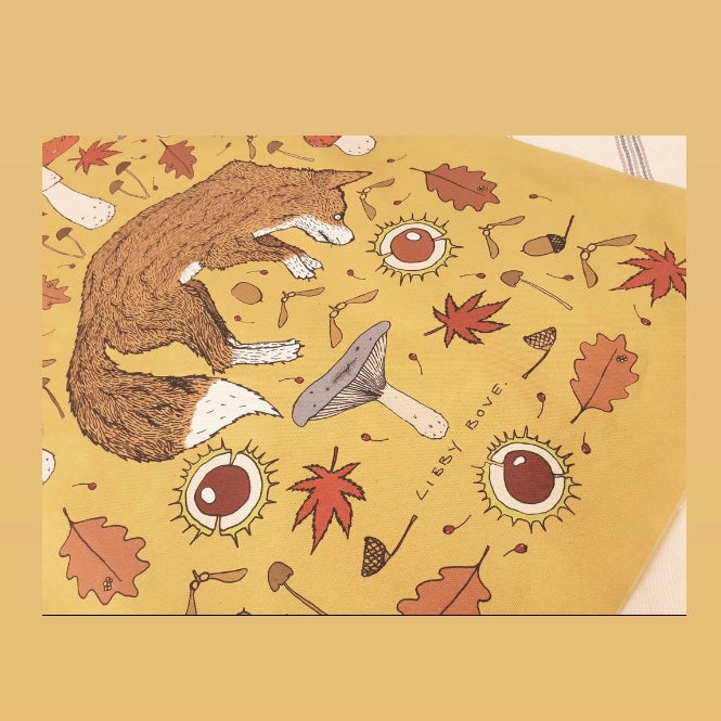 Yellow Fox In Autumn Tea Towel