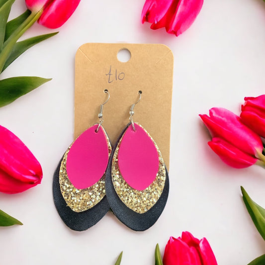 Recycled Leather Pink Earrings