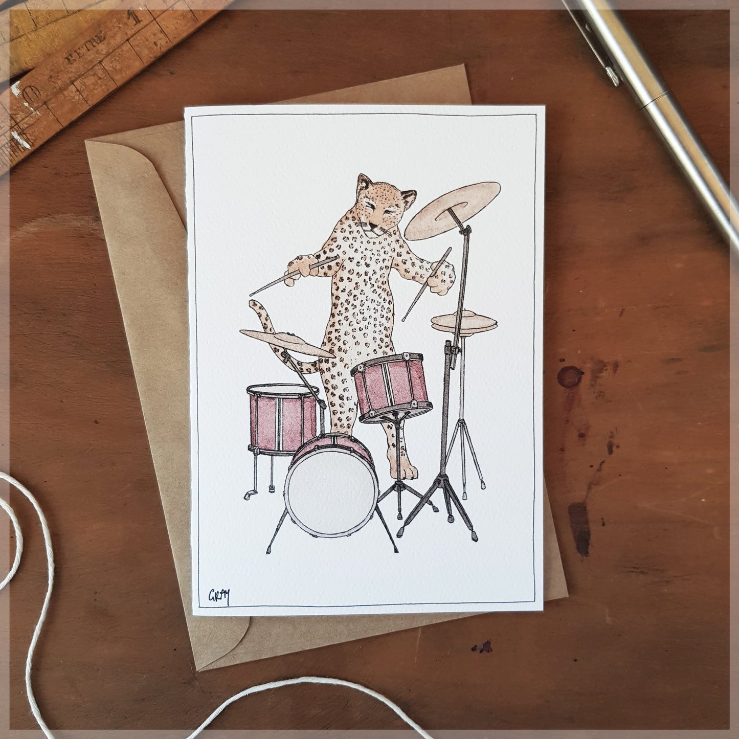 The Leopard and Her Drum Kit Card