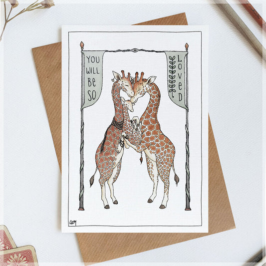 hugging giraffes card