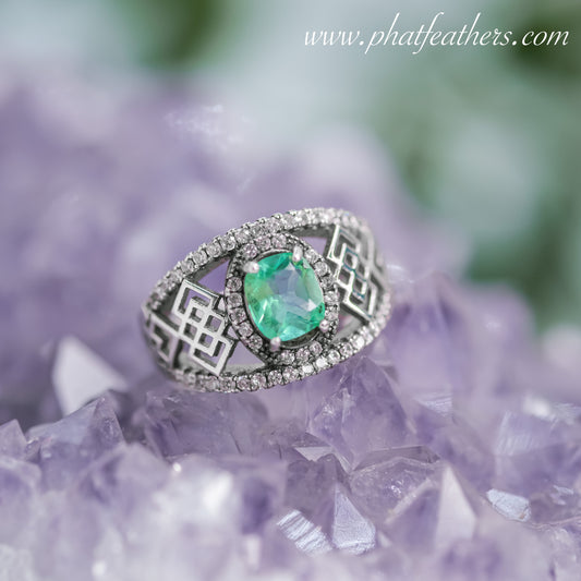 Emerald & Zircon Ring 1ct Size J