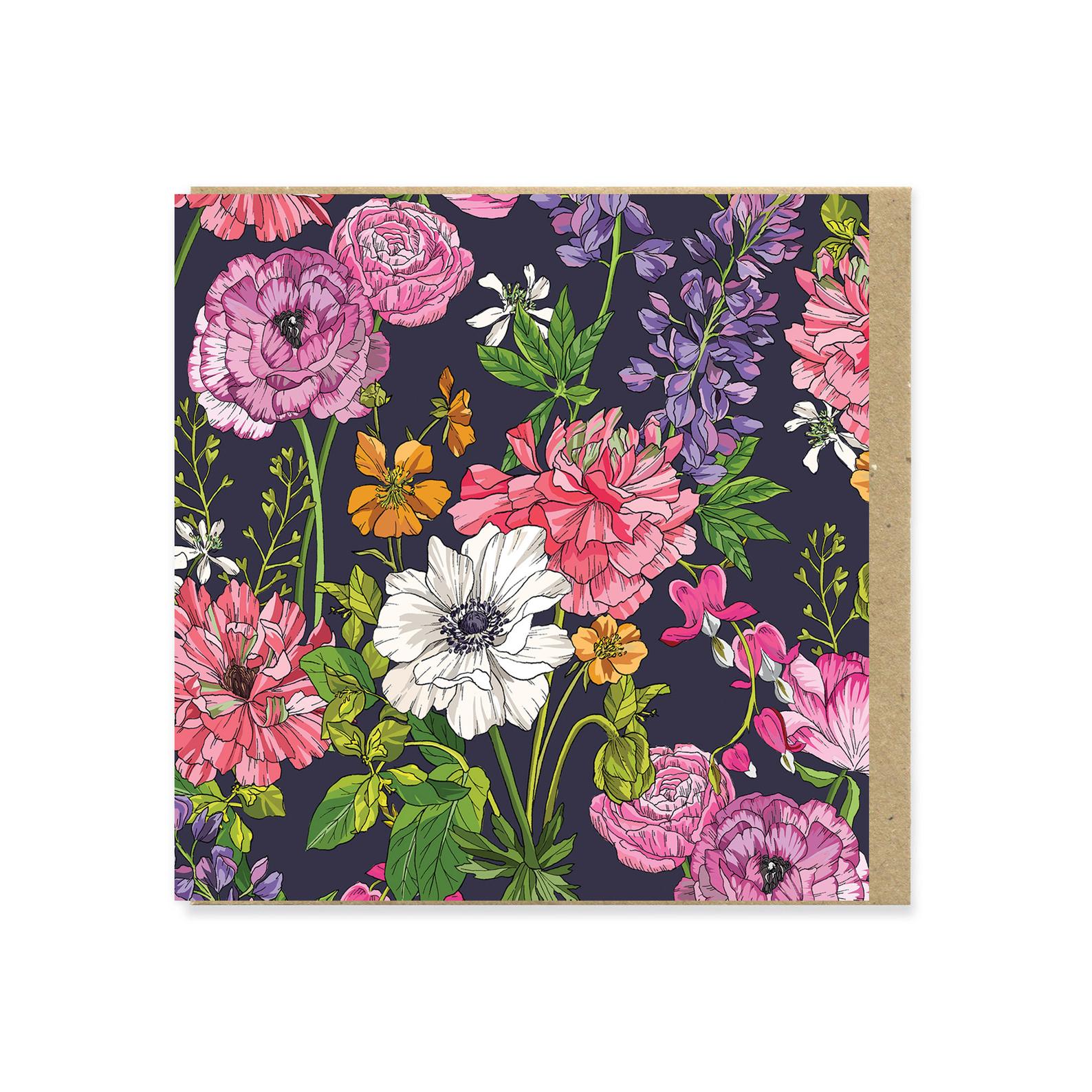 pink purple yellow white green floral card 