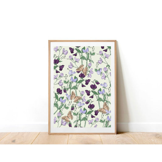 Sweet peas and butterflies A4 print