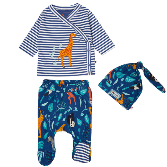 3 piece blue wildlife animal baby clothing set 
