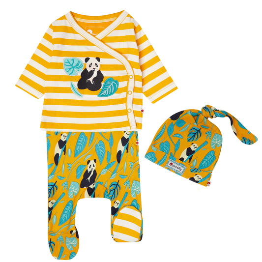 panda 3 piece baby set in yellow