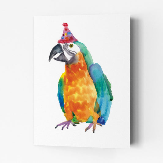 colourful parrot with hat on 