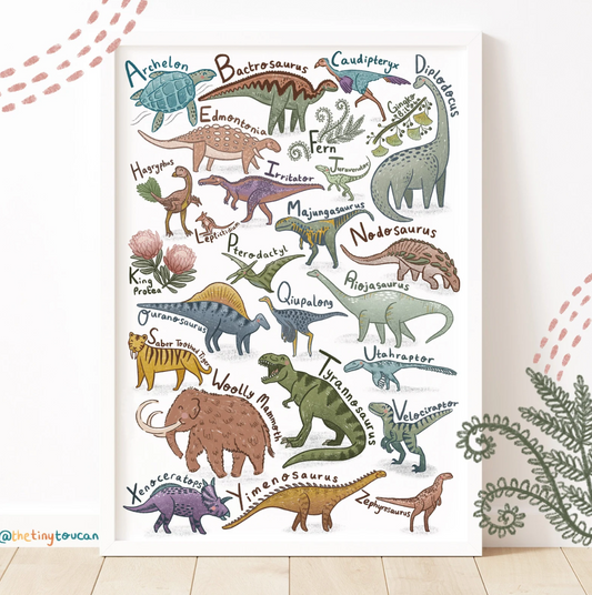 FRAMED Dinosaurs Alphabet A4 Print