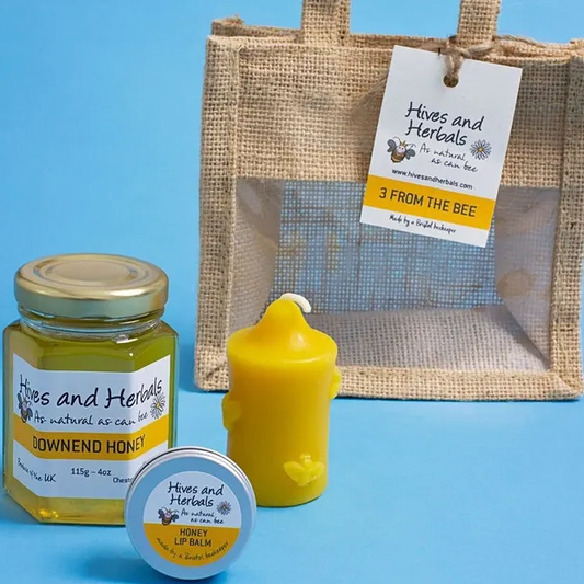 honey, beeswax candle and lip balm gift set 