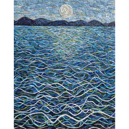 sea with moon and mountains 