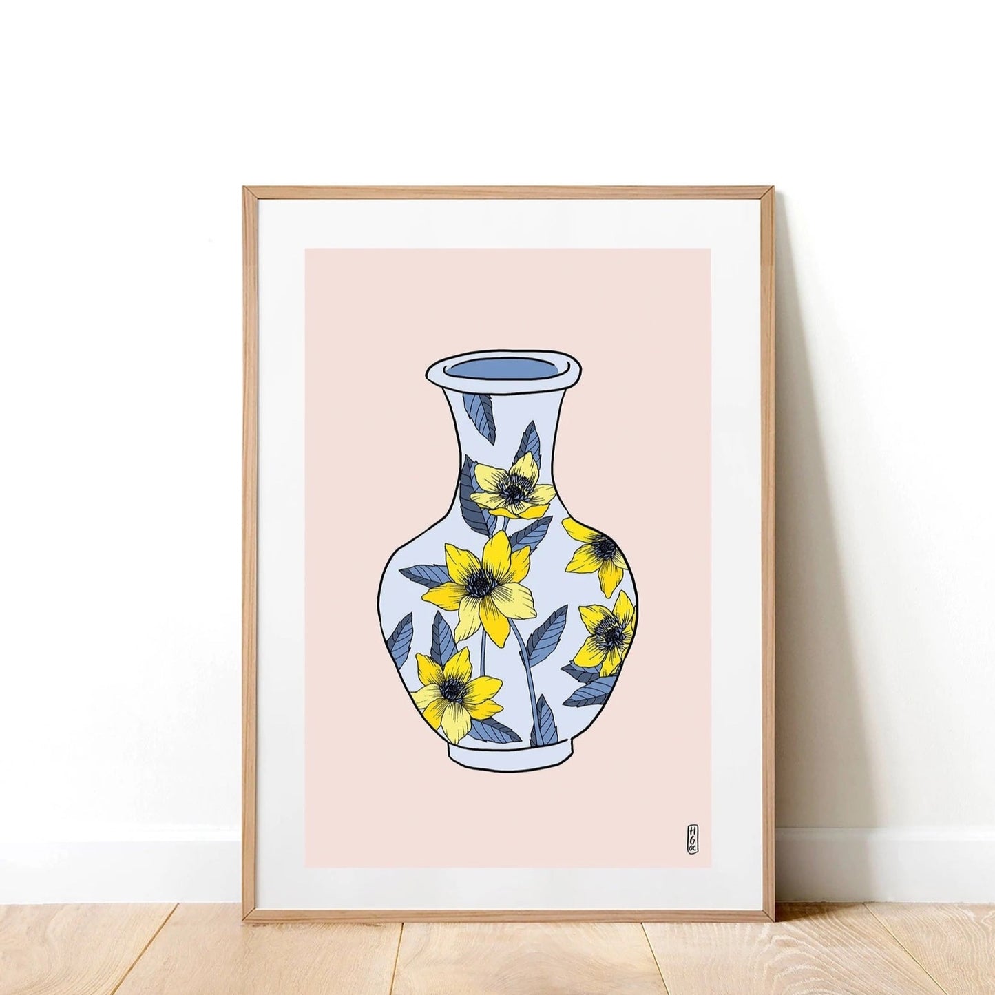 Blue and Yellow Floral Vase Print