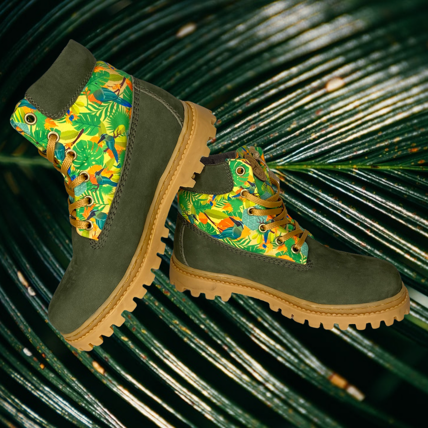 Green Printed Canvas/Suede Boots