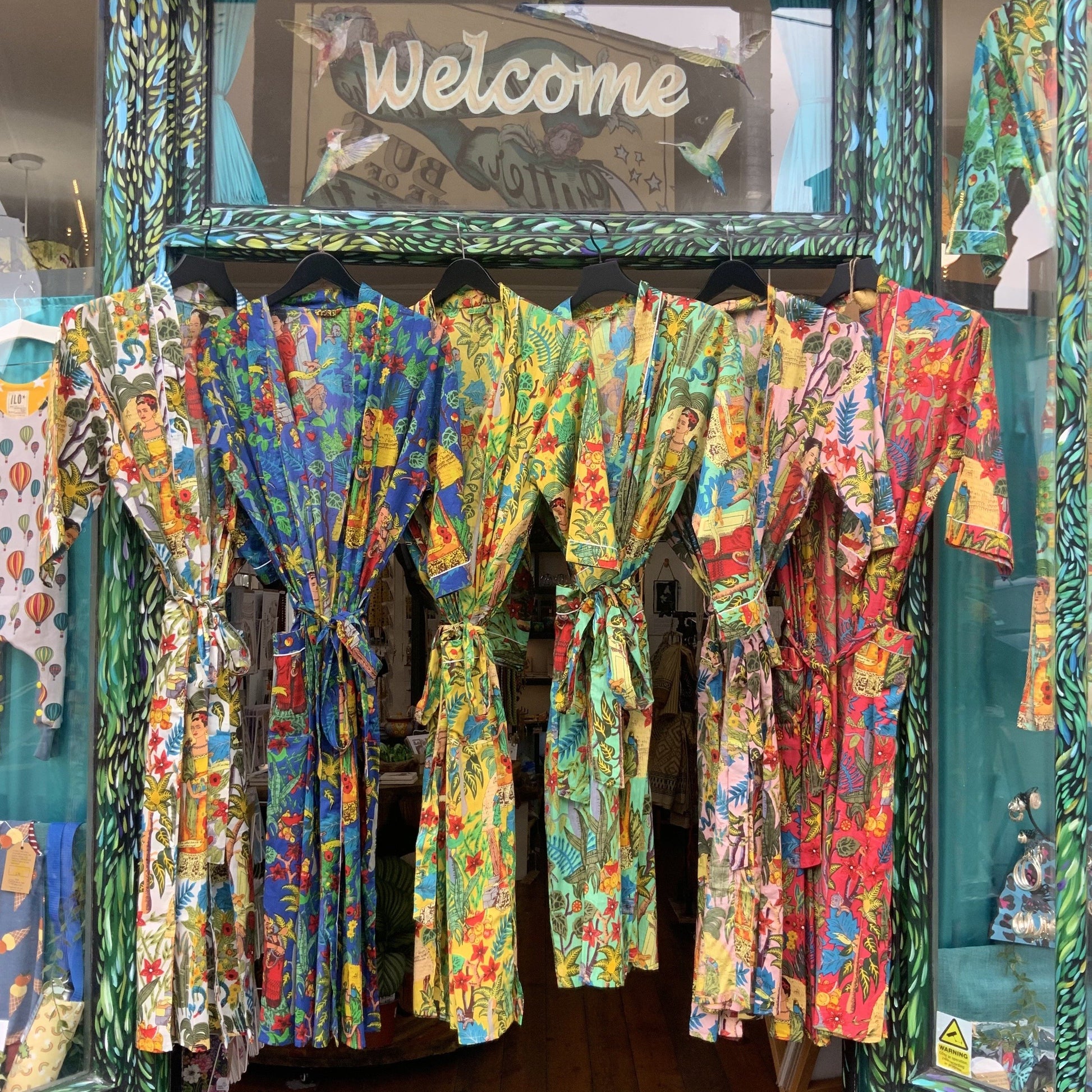 exotic shop front with colourful printed kimonos 