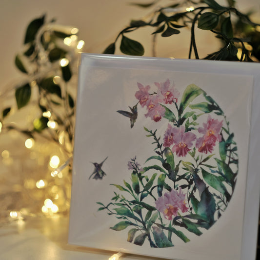 Hummingbird and Orchids Card