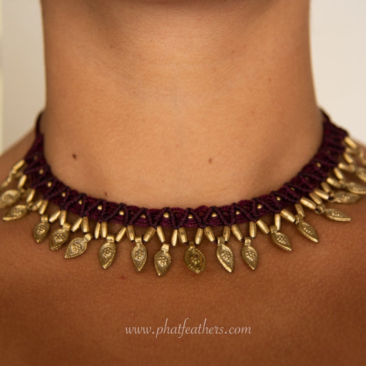 Macrame Choker Necklace - Purple