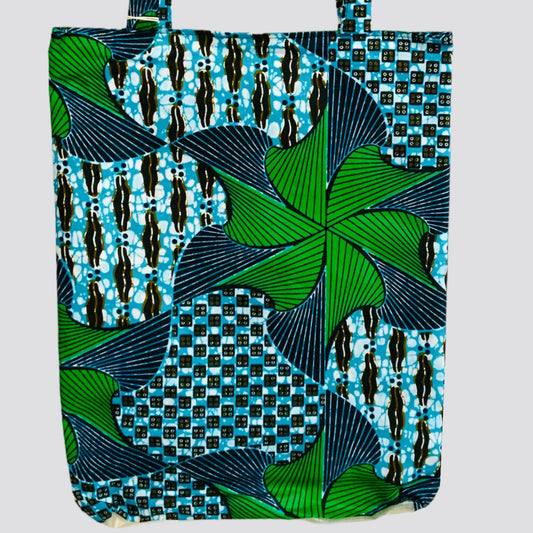 Small Tote Bag Blue and Green Flower