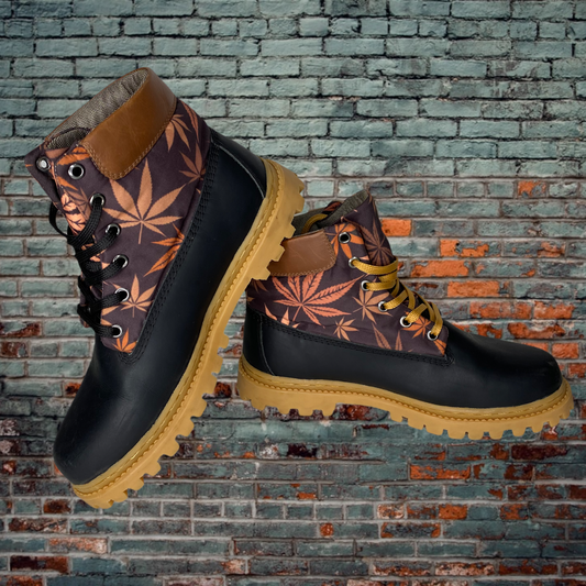 Black Printed Canvas/Leather Boots