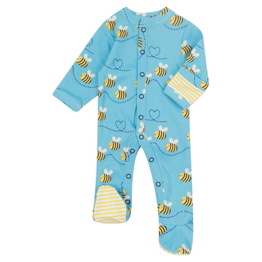blue bumblebee footed sleep suit 